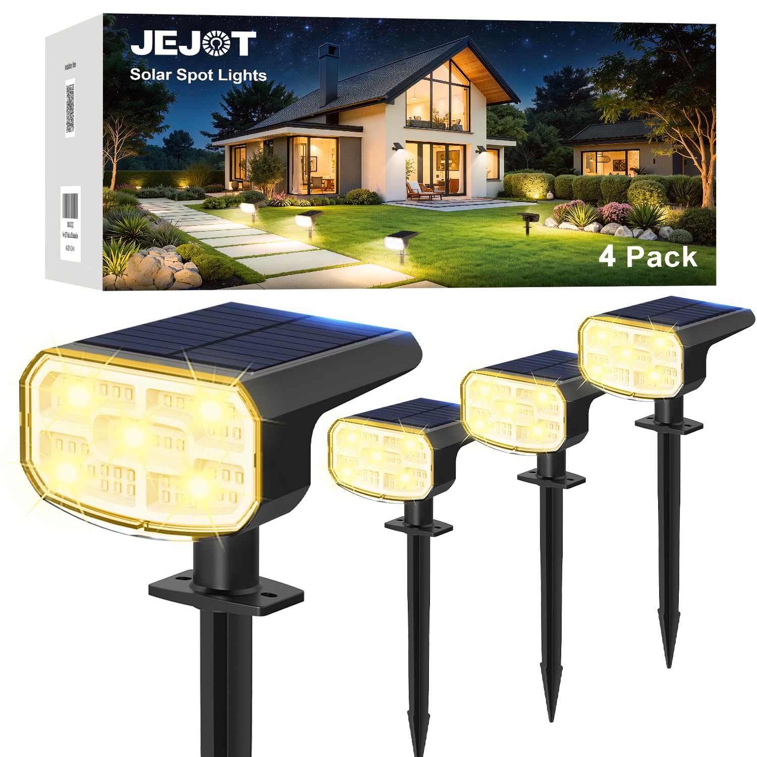 JEJOT Solar Spot Lights Outdoor Waterproof, Solar Spotlights, 4 Pack