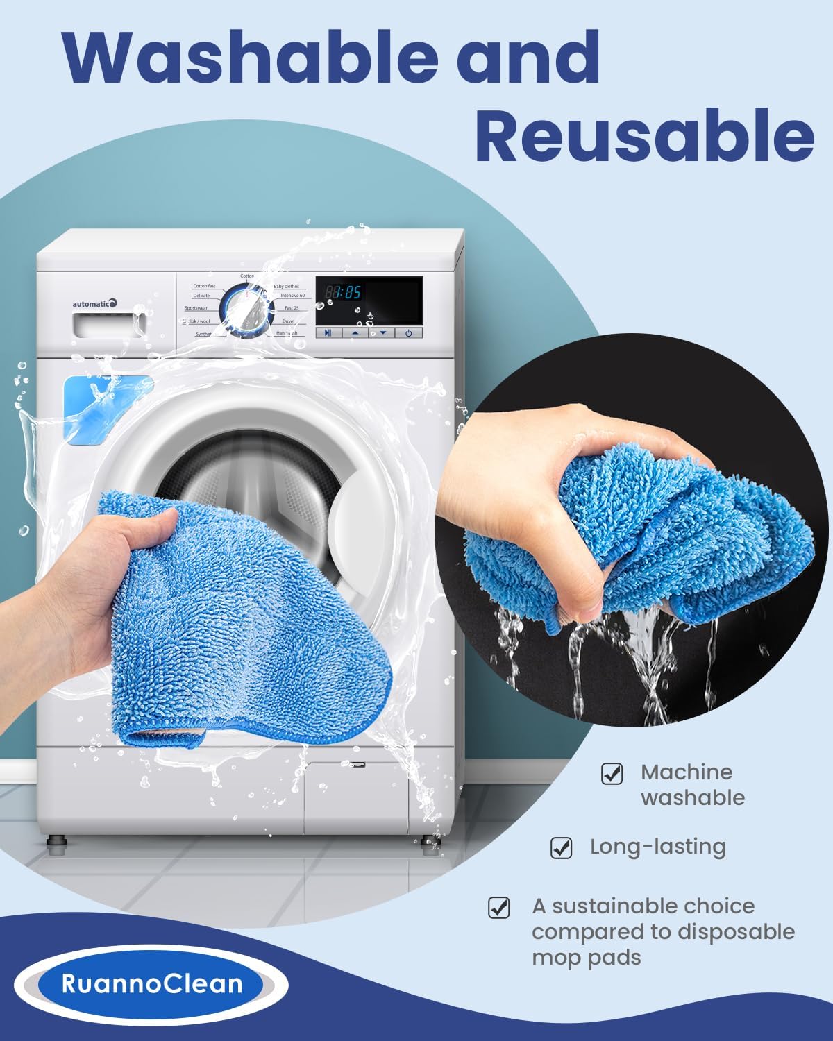 Microfiber Cleaning Cloth Compatible with MR.SIGA Mop | Compatible with MR.SIGA Professional Mop, Reusable Microfiber Mop Pads for 15 Inch Cleaning Mop -Double Side Use, 5-PACK