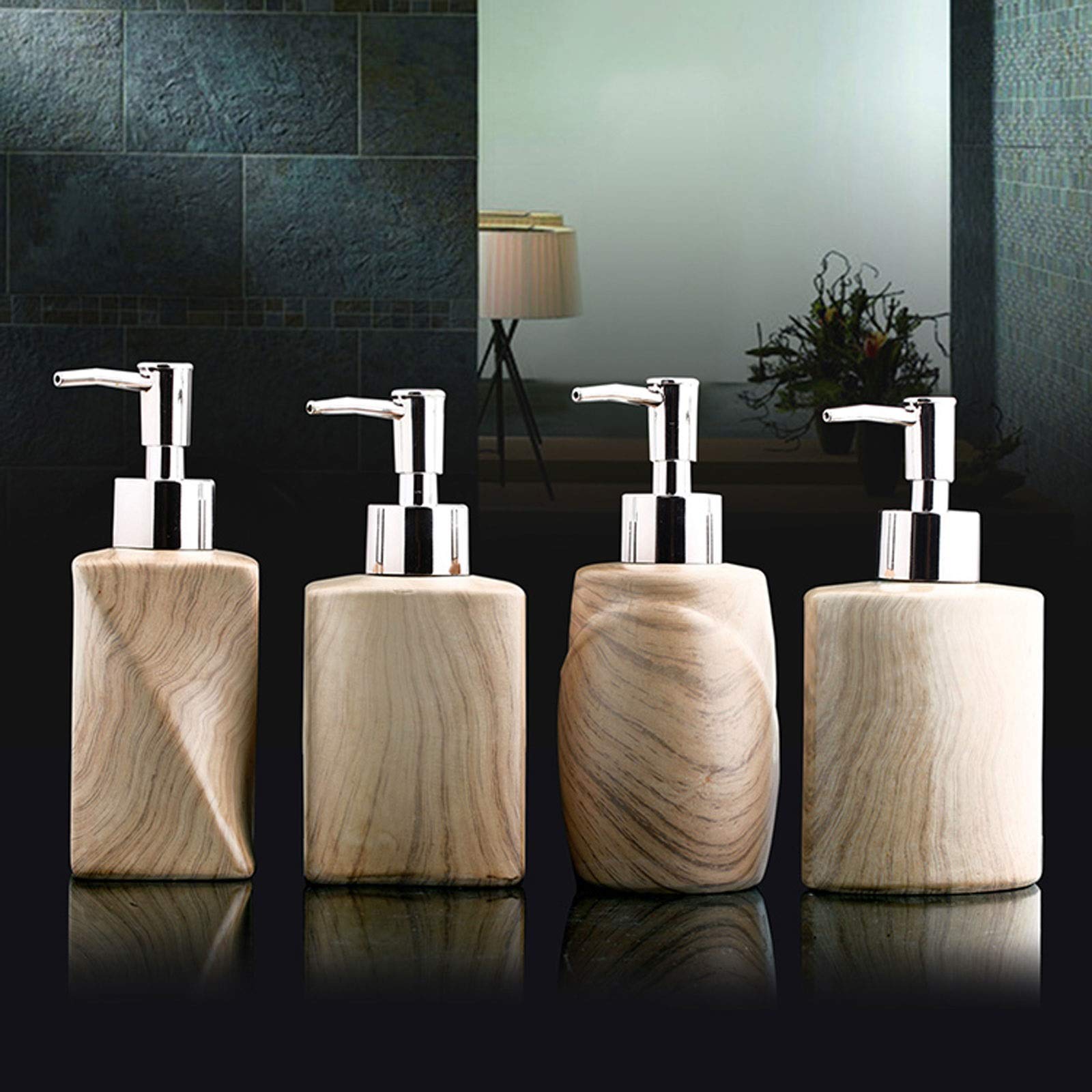 Dispenser di Sapone Liquido per Doccia, da appoggio, per Bagno, Cucina o Ufficio. Dispenser di Sapone Liquido con erogatore in Acciaio Inox. Bello e Pratico (Ceramica). Lozione (Colore: C)