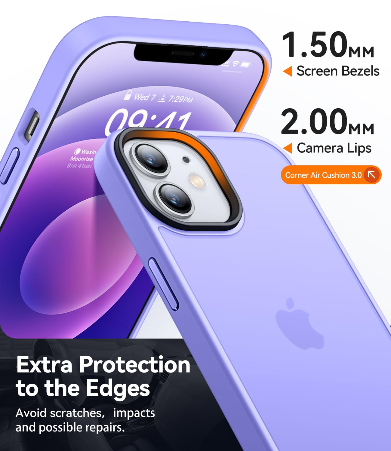CANSHN Cover Opaca per iPhone 12 e iPhone 12 Pro(6,1 Pollici), Custodia Traslucida Opaca Protettiva Sottile Antiurto - Viola Chiaro