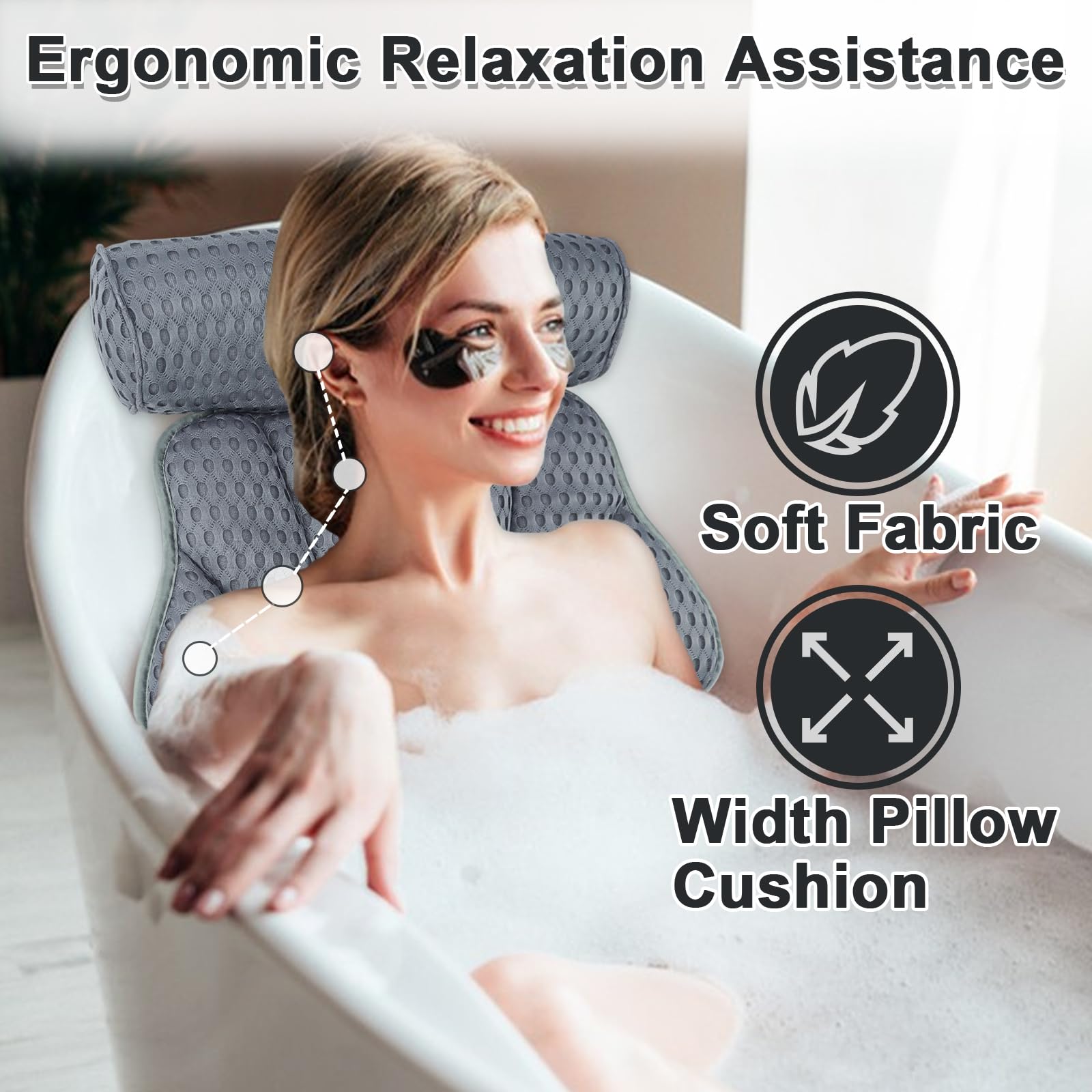 Accessorio Spa Casa Cuscino Per Vasca Da Bagno Con Ventose - Poggiatesta Ergonomico 4D Air Mesh Per Relax Accessorio Bagno - 5