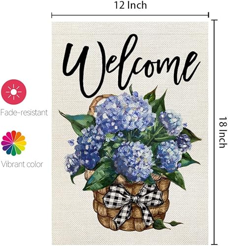 Miniatura 6 de CROWNED BEAUTY Bandera de jardín de hortensias para primavera y verano, de doble cara, 12 x 18 pulgadas, para decoración de patio floral de