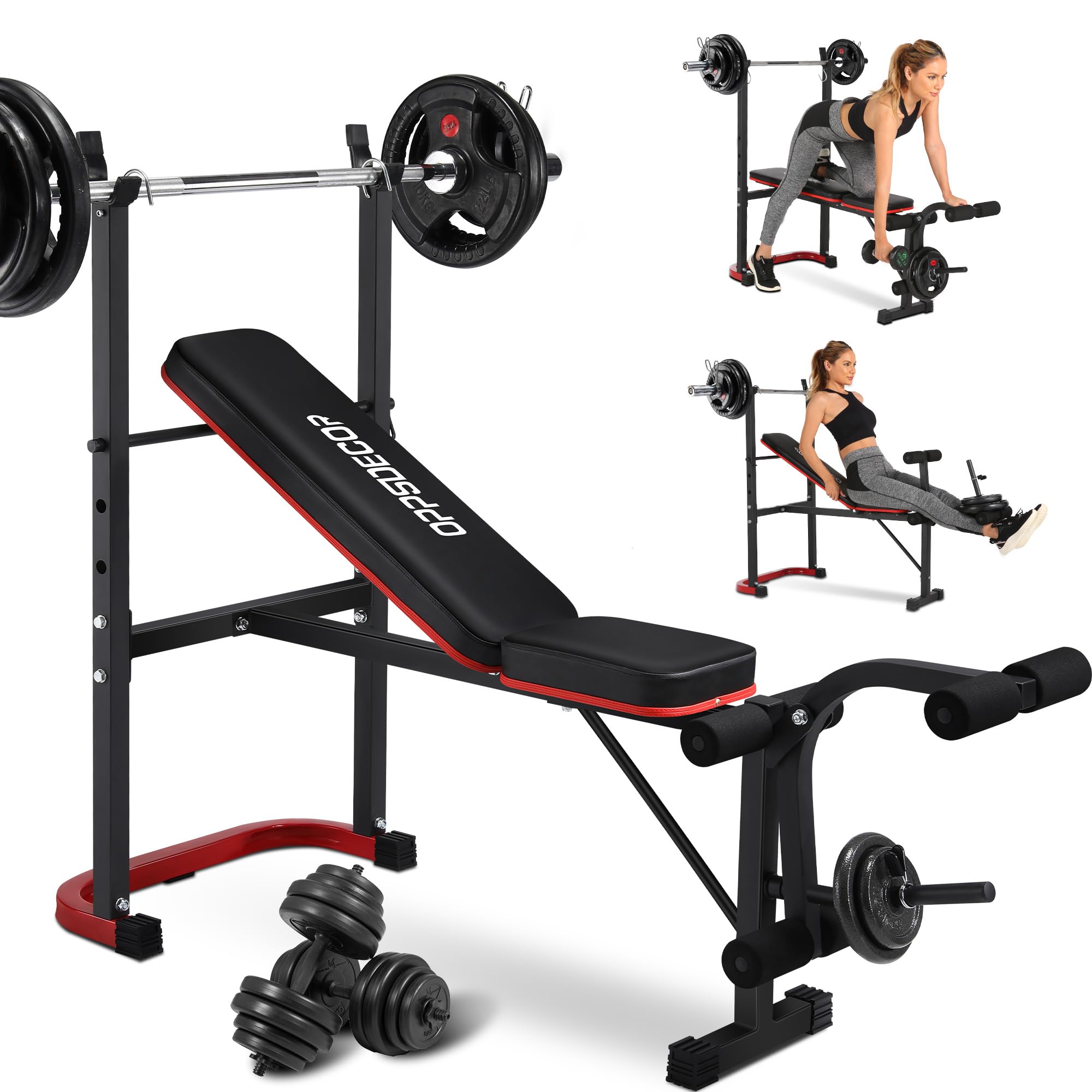 OPPSDECORStandard Weight Bench Set, Adjustable Bench Press with Squat Rack & Leg Exercise, Incline Workout Bench for Full Body Weight Lifting, Strength Training for Home Gym