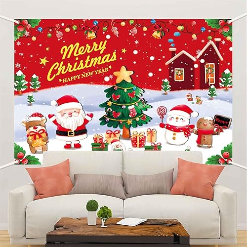 Miniatura 4 de Cartel de fondo de Feliz Navidad, decoraciones de fiesta de Navidad para niños, fondos rojos de Navidad para fotografía, nieve, árbol de Navidad,