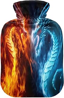 Wajiw Hot Water Bottle with Cover 2L Warm Water Bottle for Hot and Cold Compress Hot and Cold Therapies,Hand Feet Warmer,Dragon