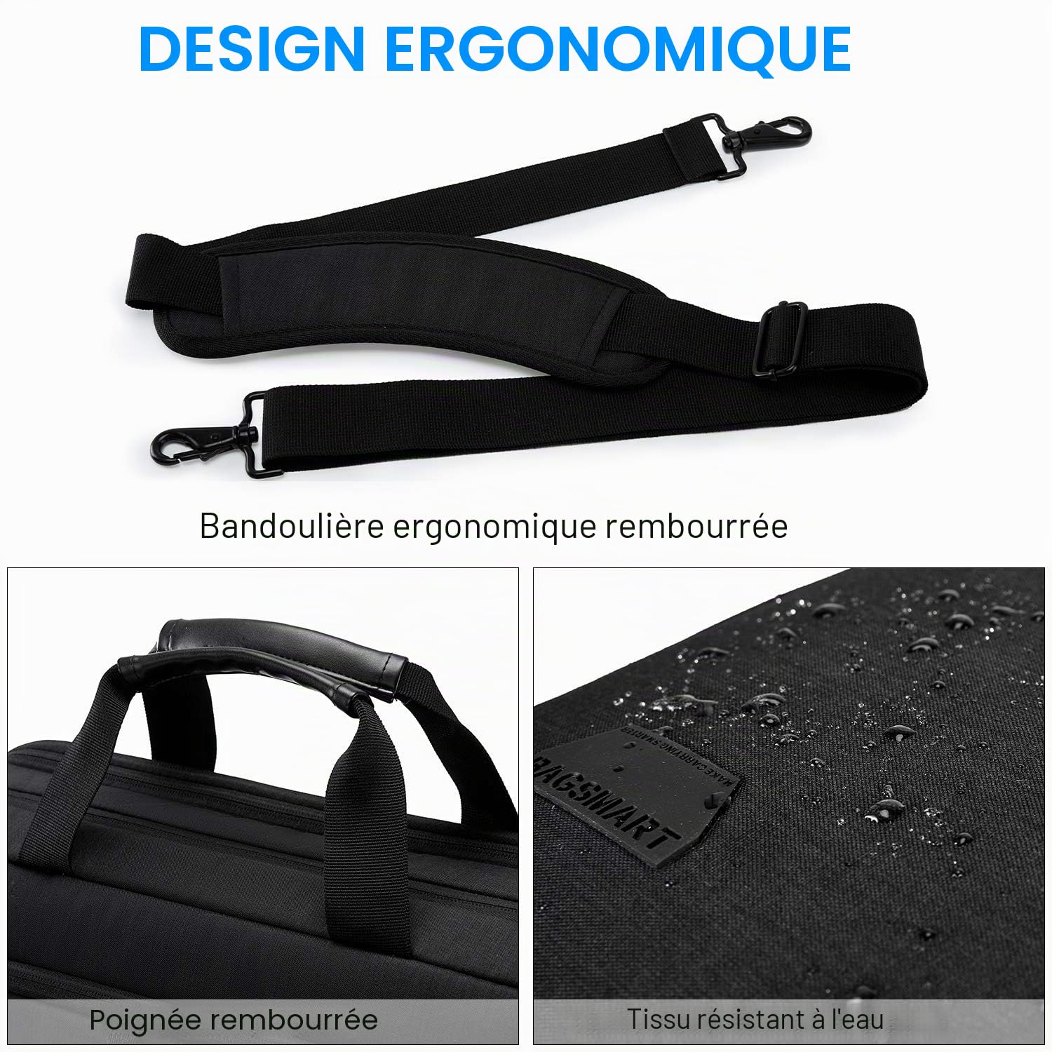 bagsmart Sacoche pour ordinateur portable de 17,3 ", extensible, pour homme et femme, sac à bandoulière pour ordinateur portable, sac de travail, voyage d'affaires, bureau, verrouillable