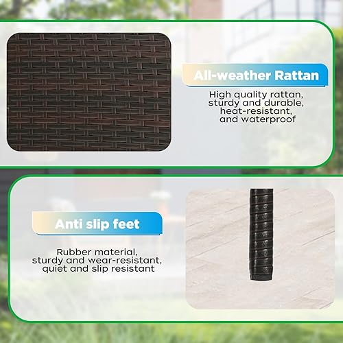 Vista 20 de FDW - Juego de muebles de mimbre de 3 piezas, sillas de ratán modernas con mesa auxiliar, resistentes a la intemperie, para exterior, patio, porche