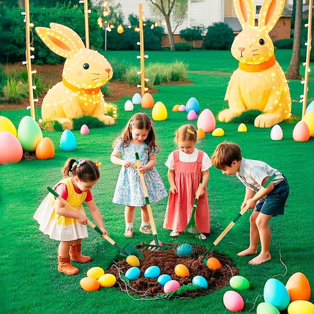 Juego de Herramientas de Jardinería para Niños: 6 Piezas con Pala, Rastrillo, Rastrillo de Hojas y Juguetes para Cavar y Desmalezar el Césped.