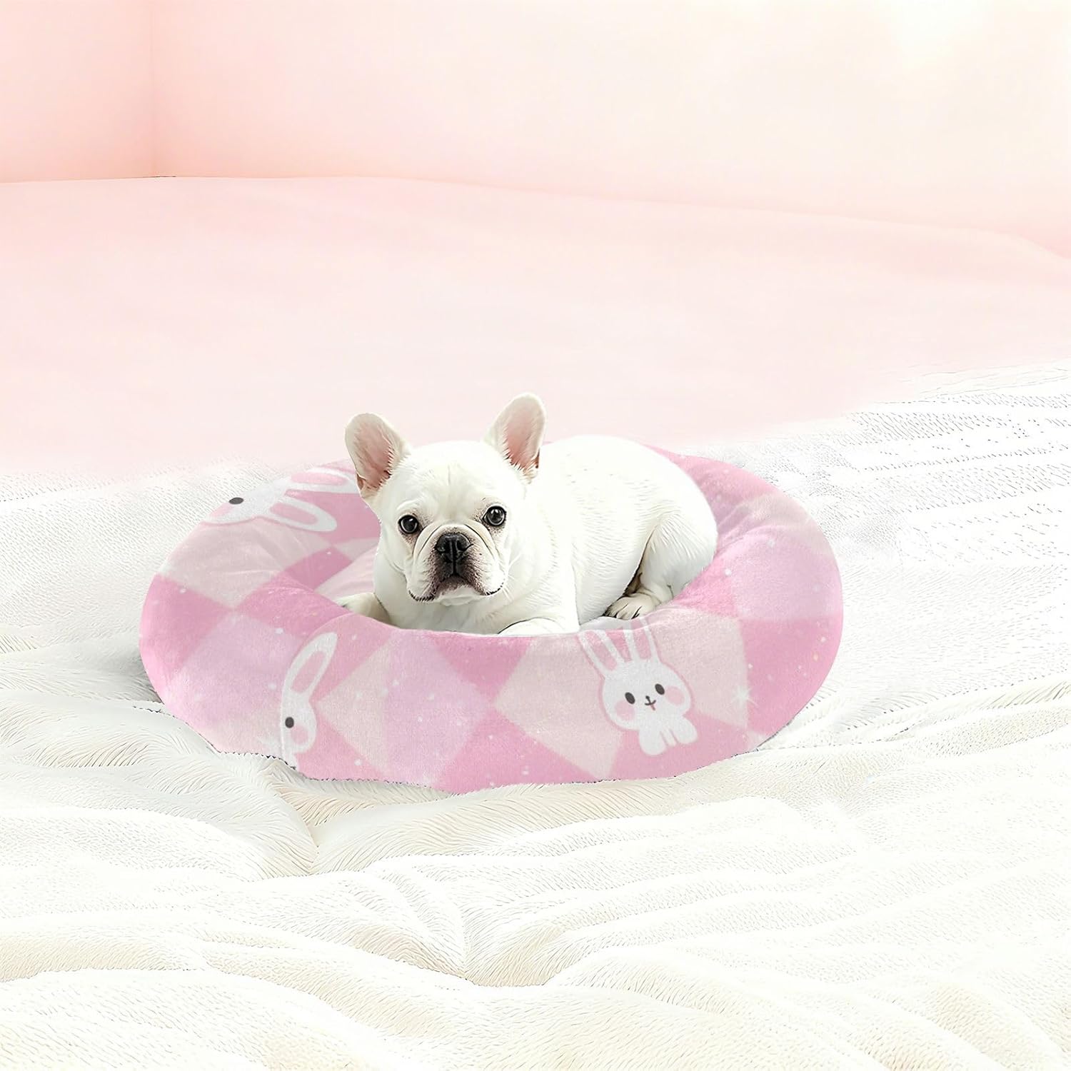 Pastel Rabbit Peach Pet Cat Bed Warm & Soft Dog Pillow Bed for Medium Size Pets Sleeping S