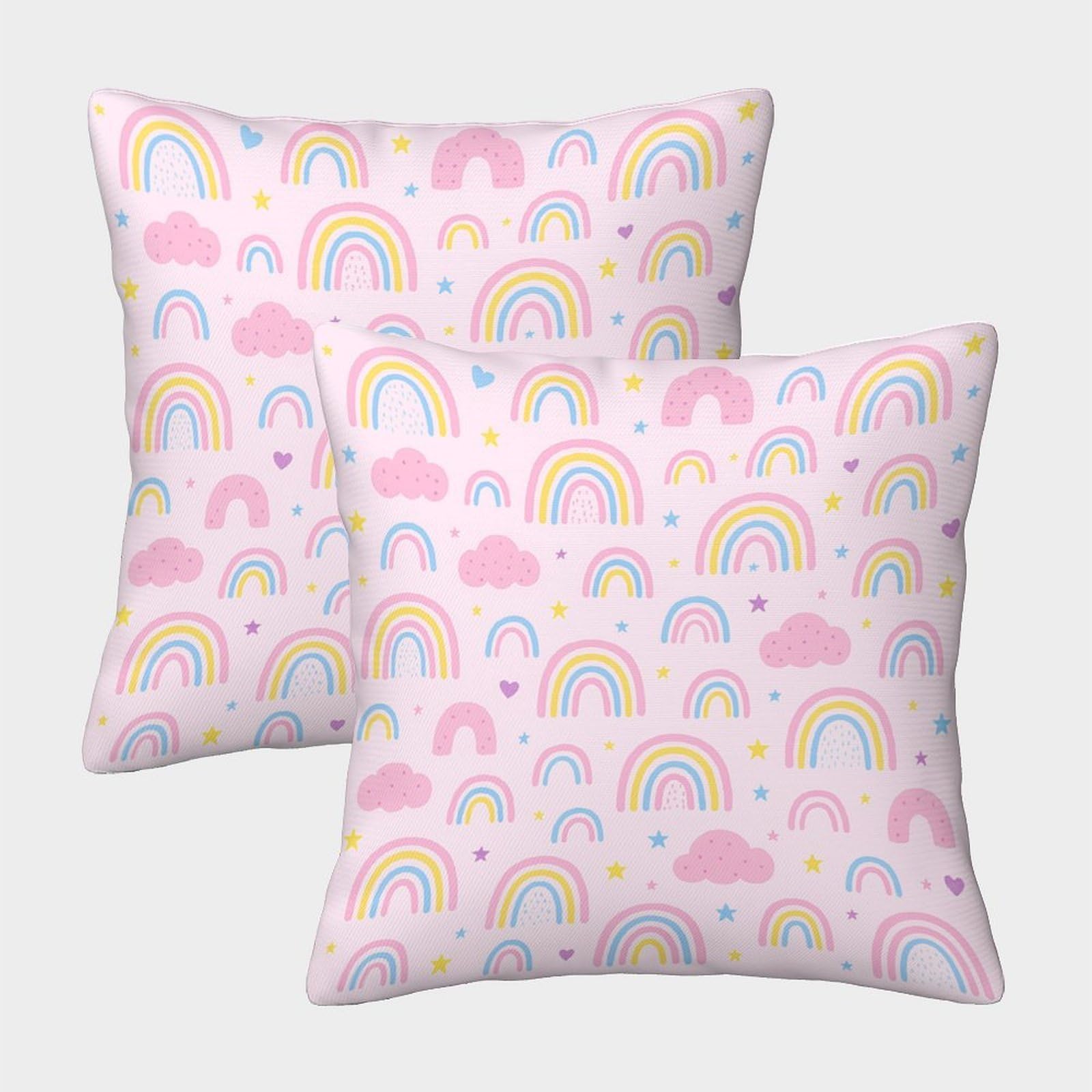 QFVANSIYO Whimsical Rainbow Decor 3D Printed Pillowcase Microfiber Bedroom Bedding Rainbow Cloud Pillow Cover Gift 40x40cm