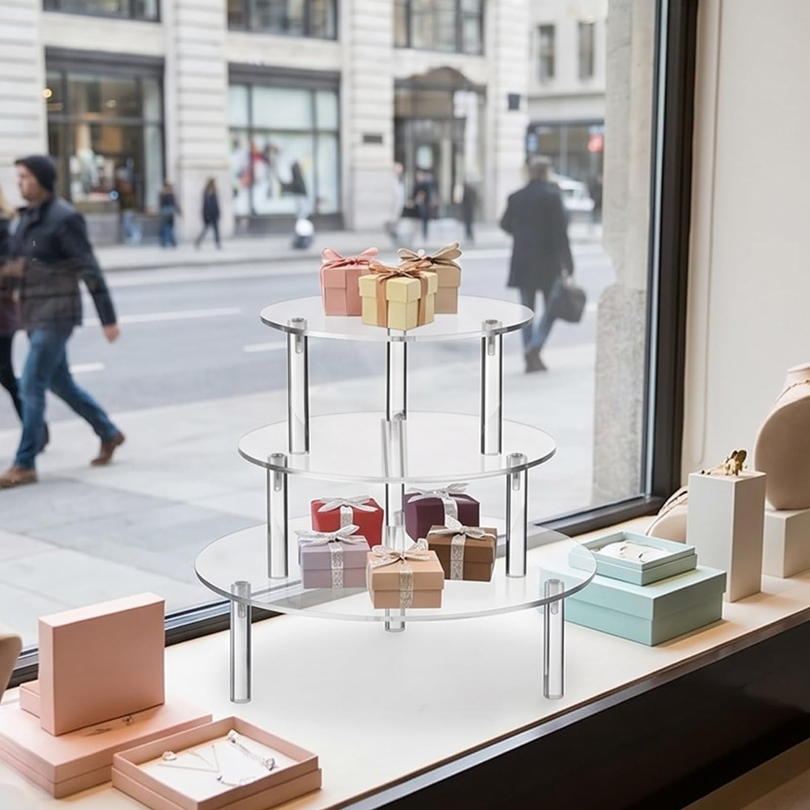Présentoir à gâteaux rond en acrylique transparent à 3 étages Parfait pour les desserts, les fruits et les pâtisseries Facile à nettoyer