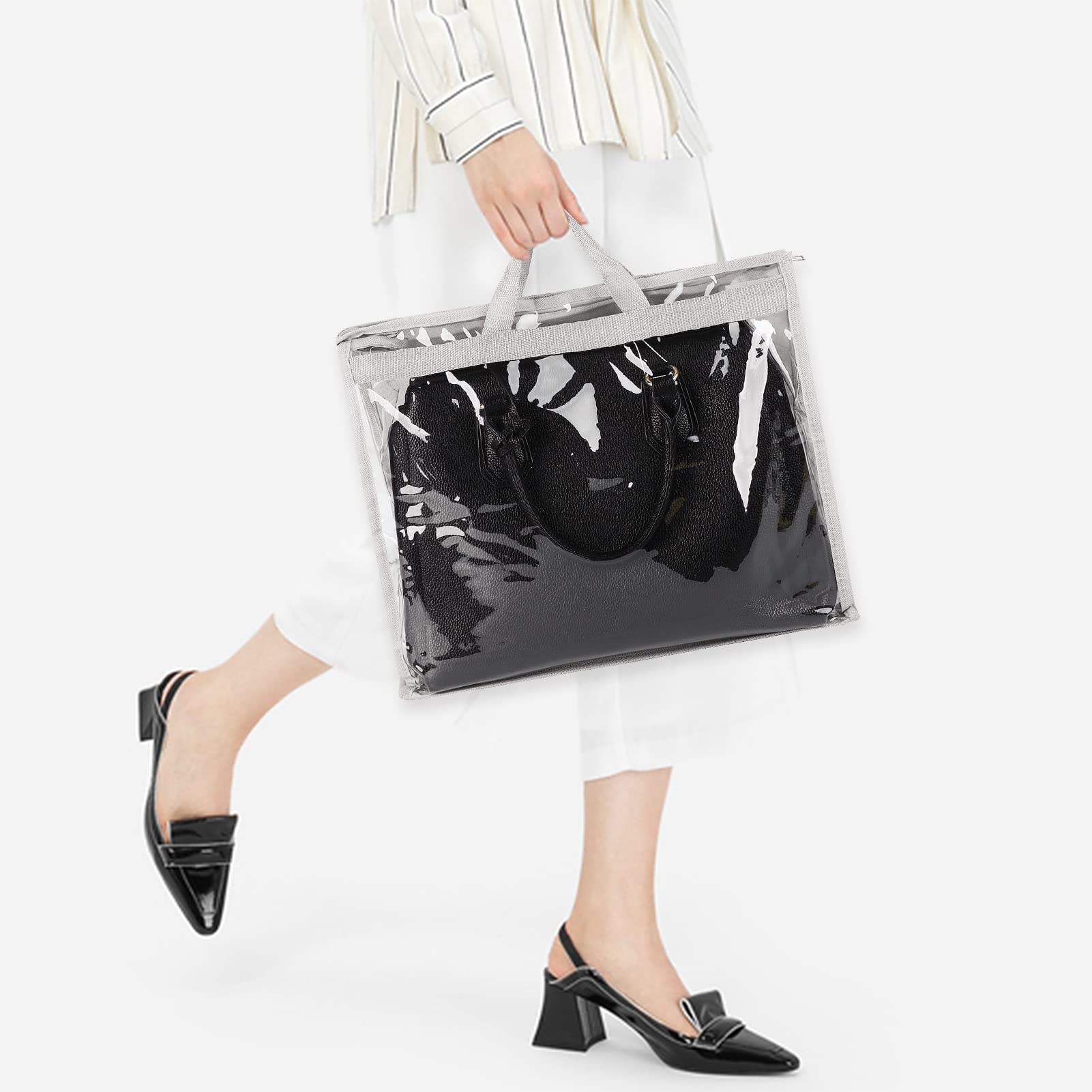 3 bolsas de polvo para bolso, protector transparente para organizador de almacenamiento de bolsos, bolsa de plástico PVC transparente con asa para uso diario y organización de armario, 20 x 38 x 44 cm