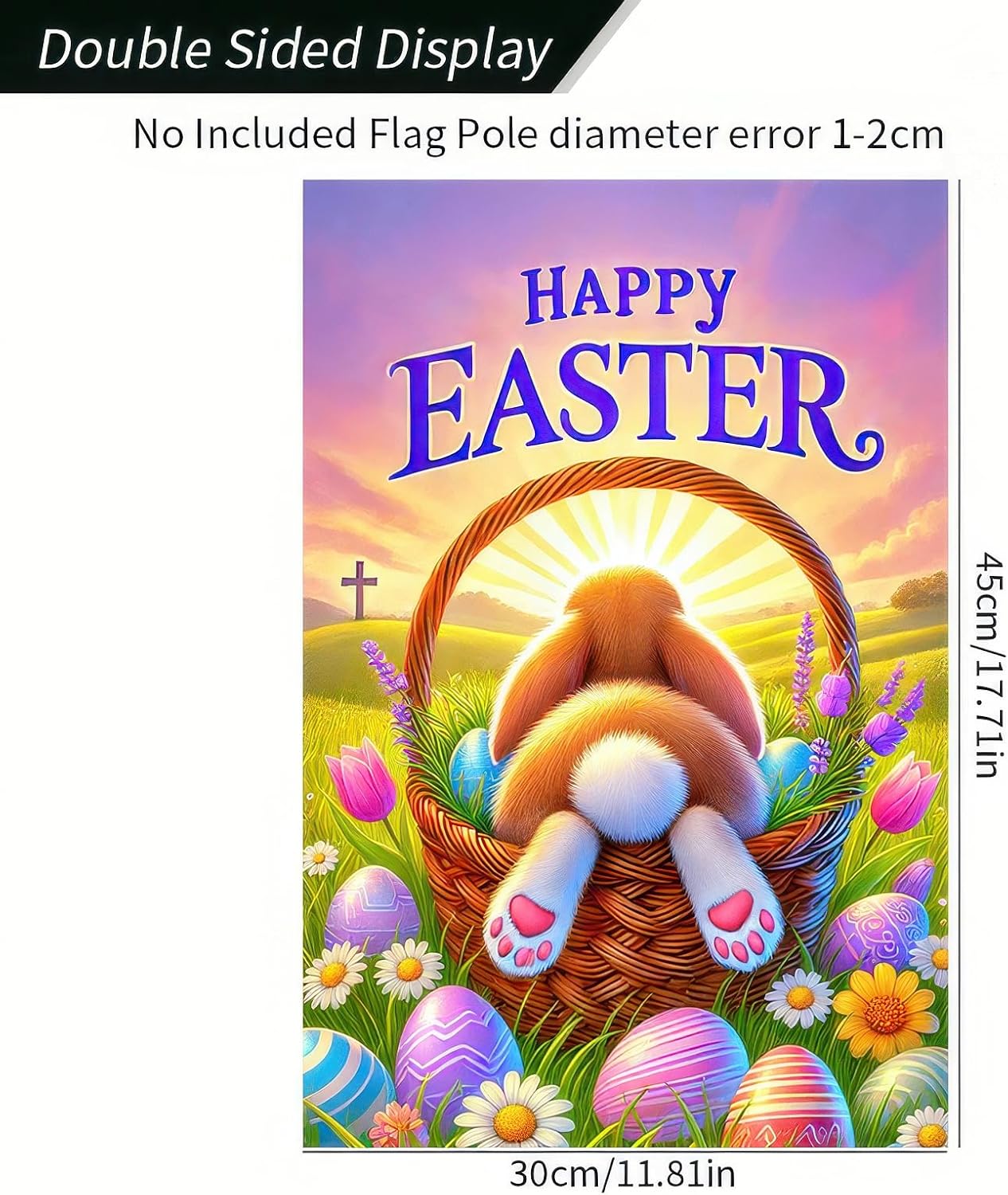 Happy Easter Bunny Garden Flag Sunrise Easter Egg Rabbit Easter Garden Flag 12x18 Double Sided Easter Yard Flag Outdoor Seasonal Decors Spring Farmhouse Holiday Outside Decorative Banner - Image 4
