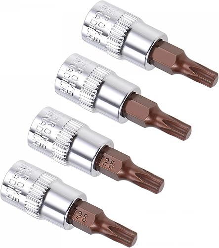 uxcell Juego de 4 llaves de vaso Torx T20 y T25 de 1/4 de pulgada, puntas de acero S2, enchufes CR-V de 1.496 in de longitud (solo para uso manual)