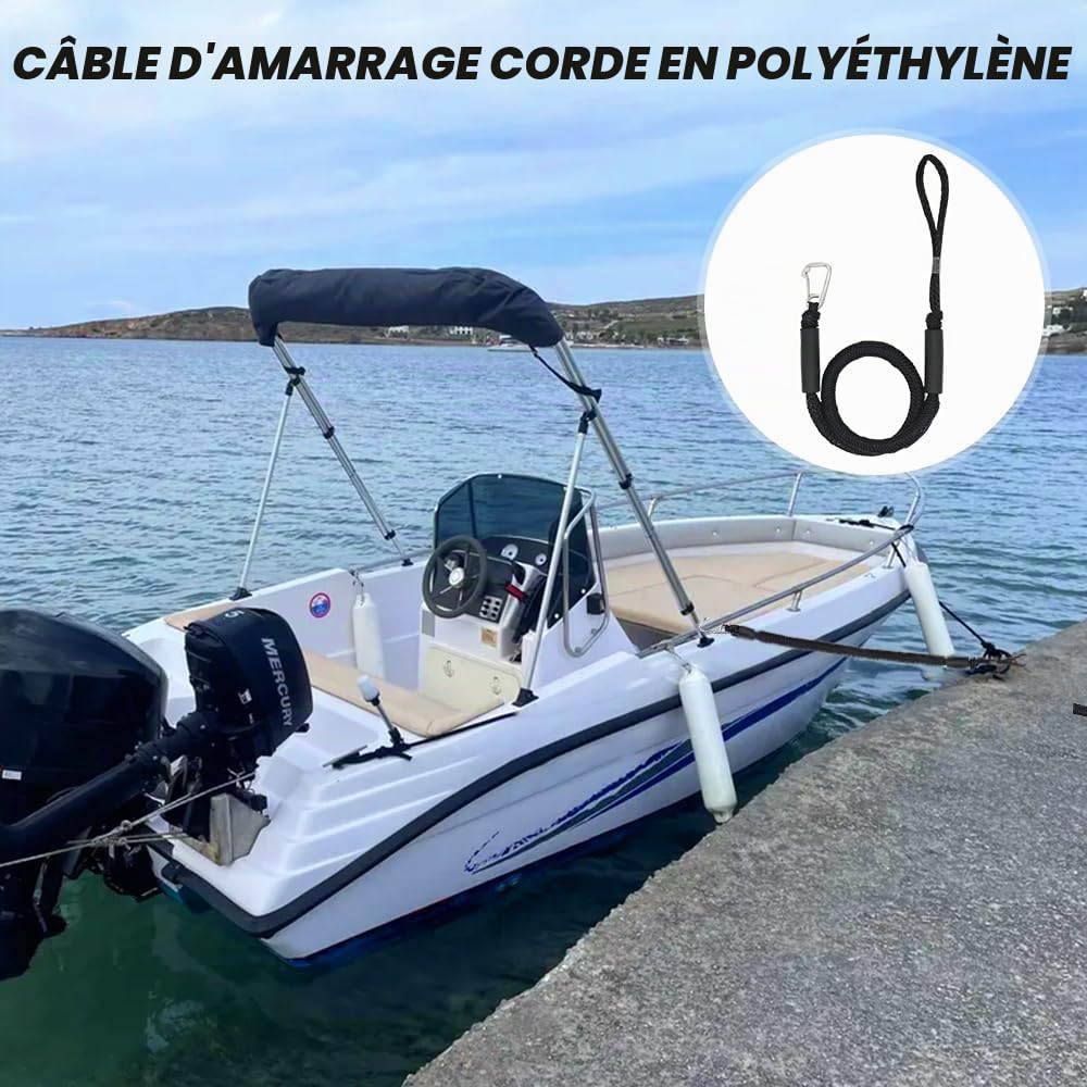 mizikuu 2 pièces Cordon Elastique Amarre, d’Amarrage Élastiques pour Bateau avec Crochet en Acier Inoxydable 4 ft Cordes de Bateau Balustrade de Corde de Quai pour Kayak, Bateau à Moteu, Canoë