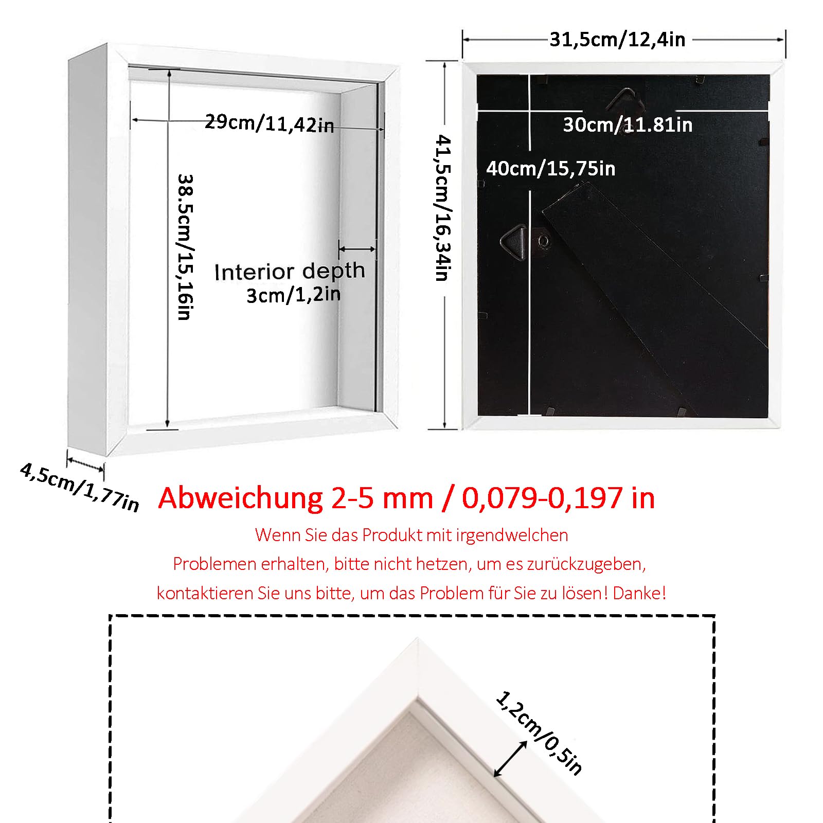3D Marco de Fotos, 30 x 40 cm, Marco de Fotos Profundo para Rellenar, 3D Marcos de Caja de Sombra, con Placa Acrílica Transparente, Marcos de Madera Profunda, para Fotos, Medalhas, Blanco