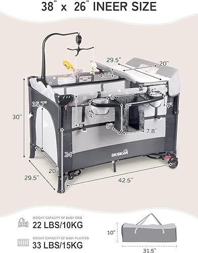 Miniatura 6 de Moisés de noche para bebé, cuna portátil con mosquitera, colchón, cambiador de pañales, corralito para recién nacidos a niños pequeños, empacar y