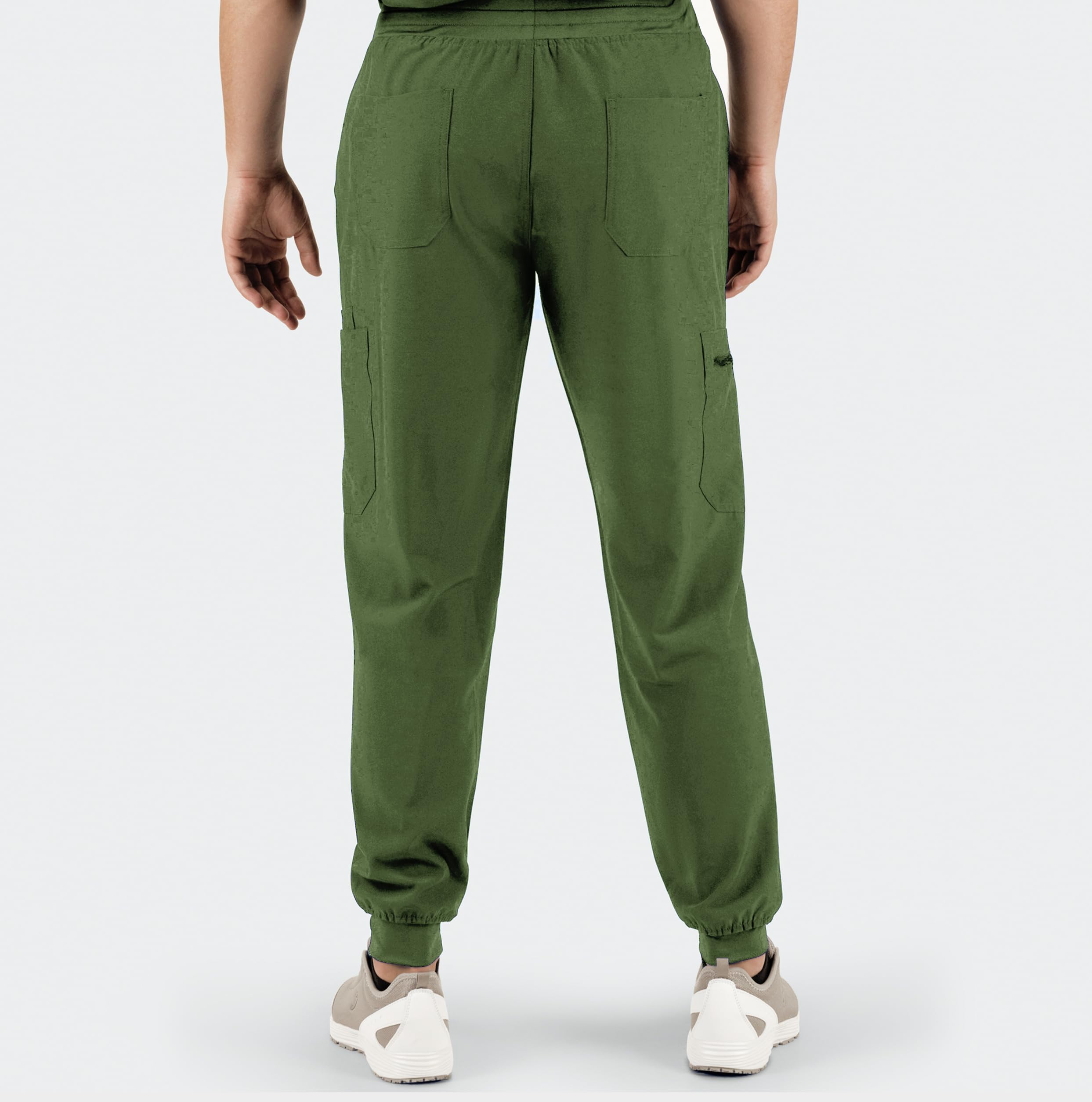 B-well Matteo Herren-Schrubb-Set Schlupfkasack + Jogger Hose Set Medizin Arzt Uniform Medizinische Berufsbekleidung mit Elastan (DE/NL/SE/PL, Alphanumerisch, XL, Olive)