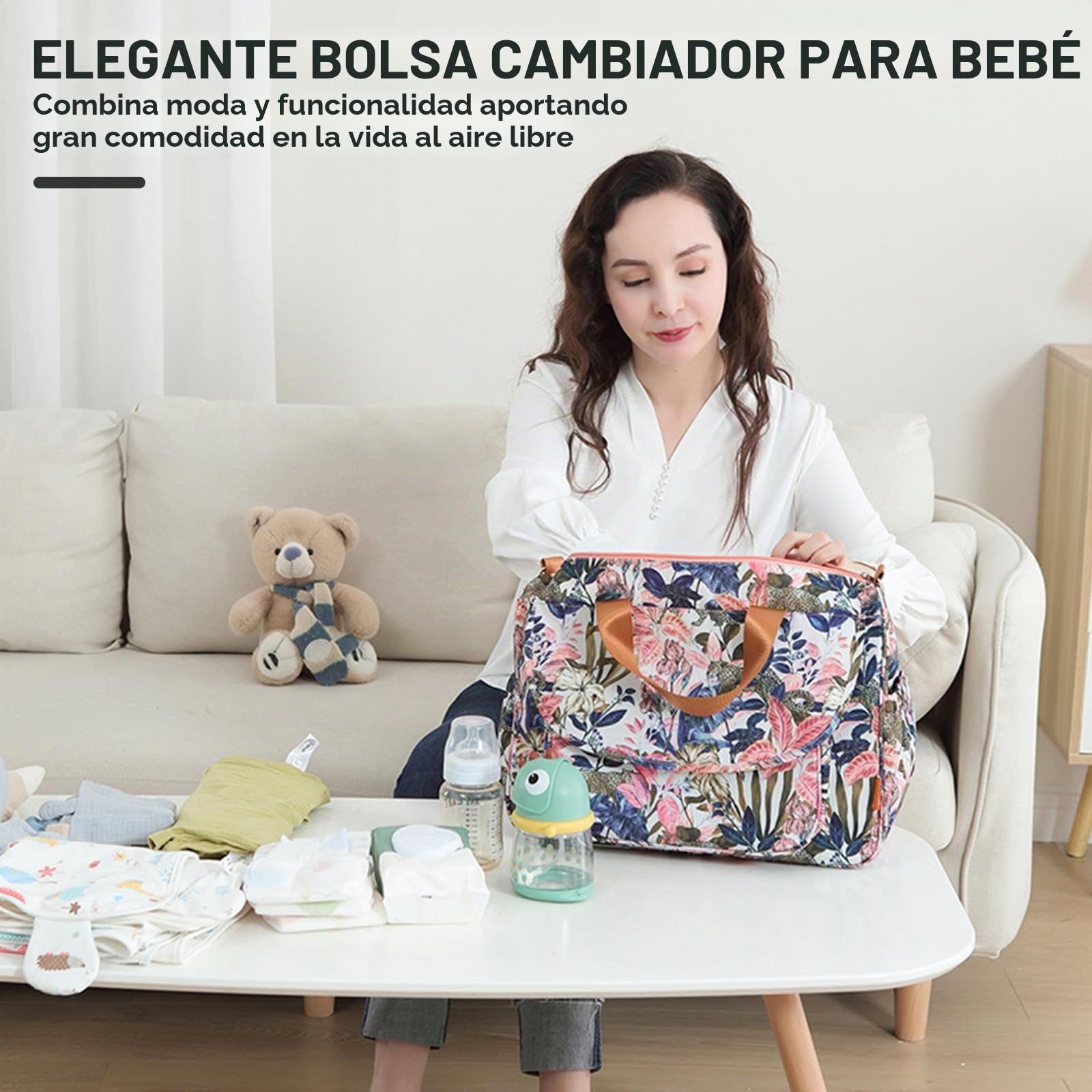 SONARIN Gran Capacidad Elegante Bolsa de Pañales para Bebé,Maternidad Messenger Impermeable Bolso Bandolera de Cambio Bolsa de Viaje para Pañales con Correa de Hombro & Cambiador