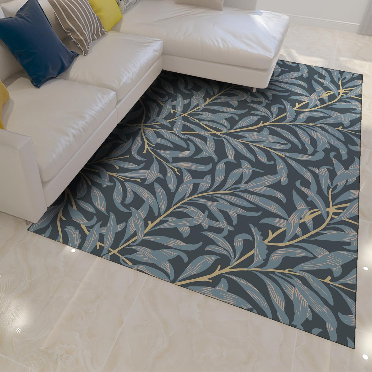Tapis de salon ultra doux au motif feuilles de saule de designer
