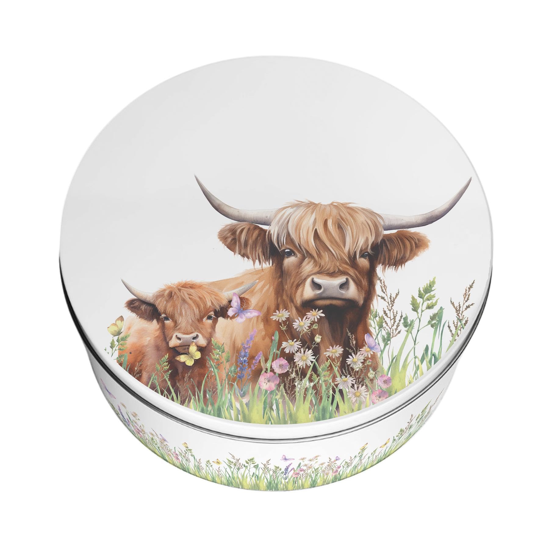 Purely Home Highland Cow & Calf Large Cake TinCountryside Farm Homeware Gifts Round Metal Storage Container For Baking 23 X 10Cm from B&Q