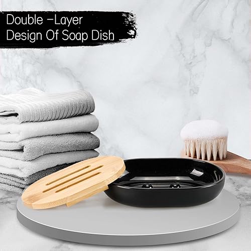 Miniatura 3 de SYOUACEND - Juego de accesorios de baño negros de 5 piezas, juego de accesorios de baño, soportes de plástico para cepillos de dientes con tapa de