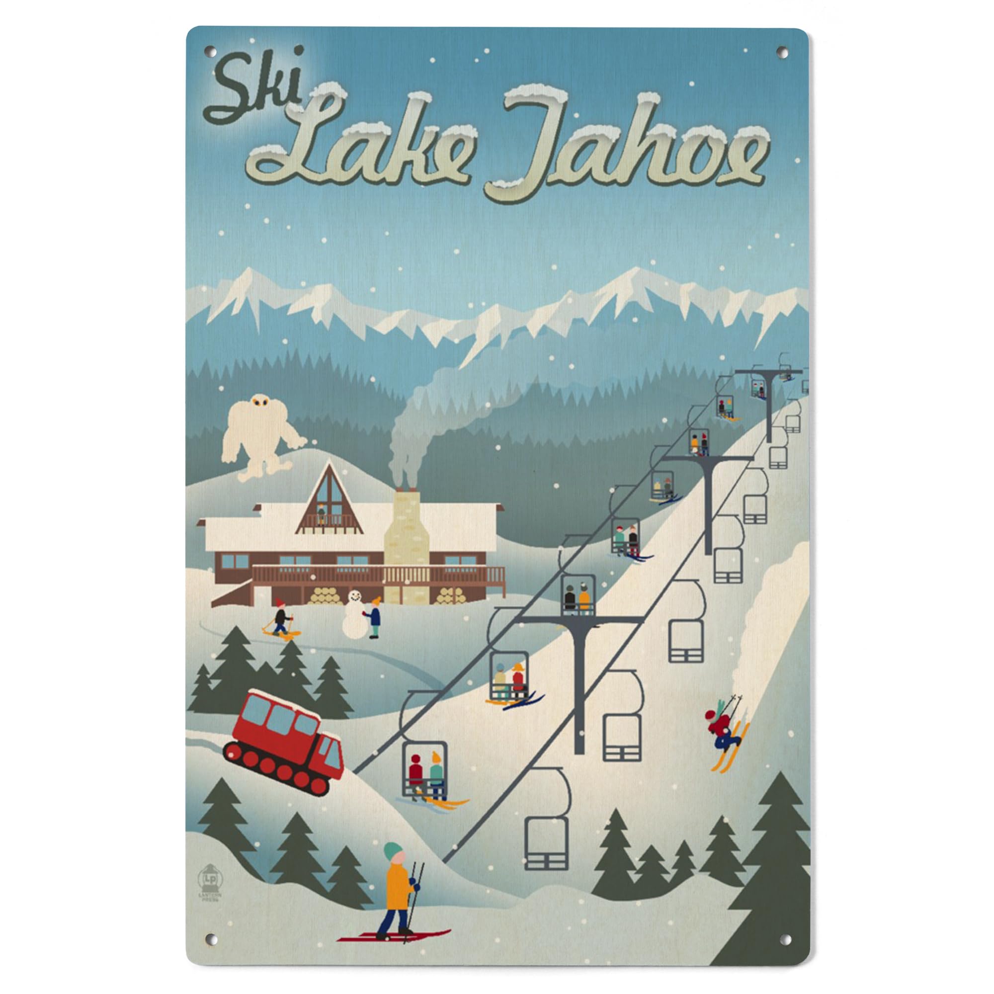 Lantern Press 6x9 Inch Wood Sign, Ready to Hang Wall Decor, Lake Tahoe, California, Retro Ski Resort