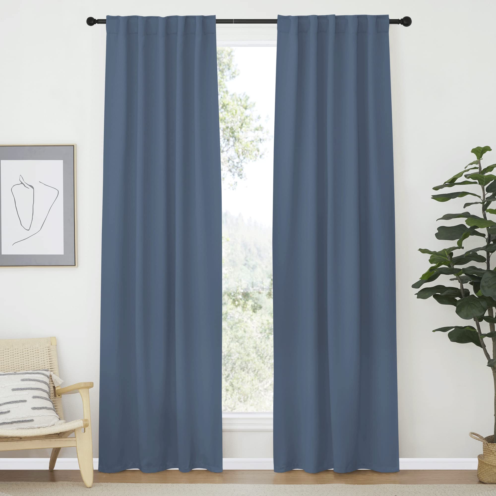 NICETOWN Blackout Curtain Panels Window Draperies - (Stone Blue Color) 34-Inch Wide x72-Inch Long, 2 Pieces, Home Decoration Light &amp; Noise Reducing Window Covering Room Darkening Drapes for Bedroom