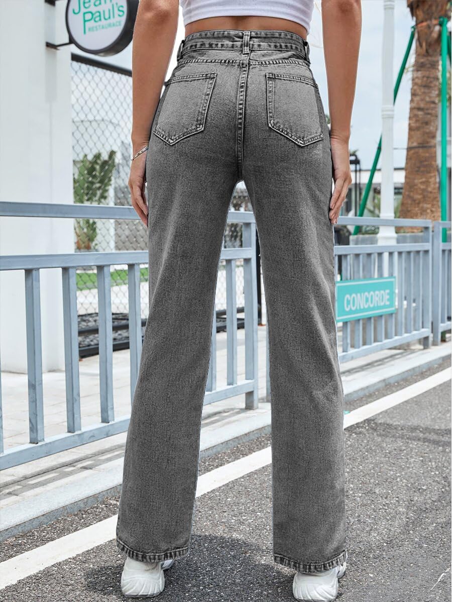 Straight Leg Jeans for Women Split Hem Classic Relax Fit High Waisted Stretchy Bootcut Jeans Denim Pants with Pockets - Image 4