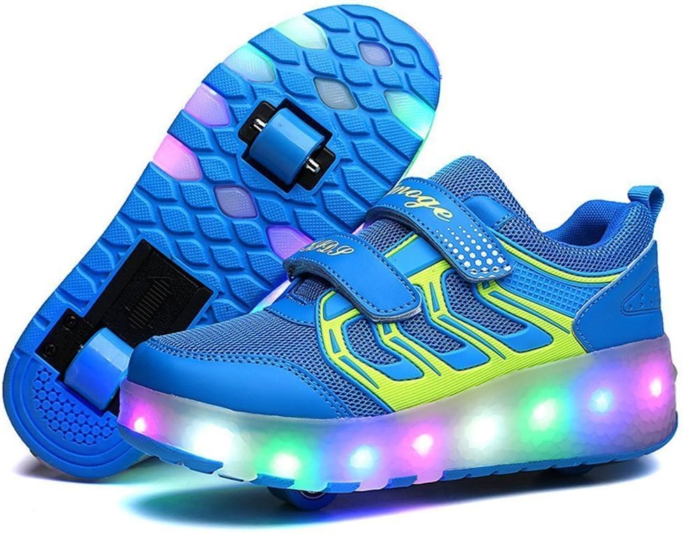 FG21ds21g LED Light Up Single/Double Wheel Roller Skate Shoes for Boys Girls Kid(Blue 2 Wheel 28 M EU/11.5 M US Little Kid)