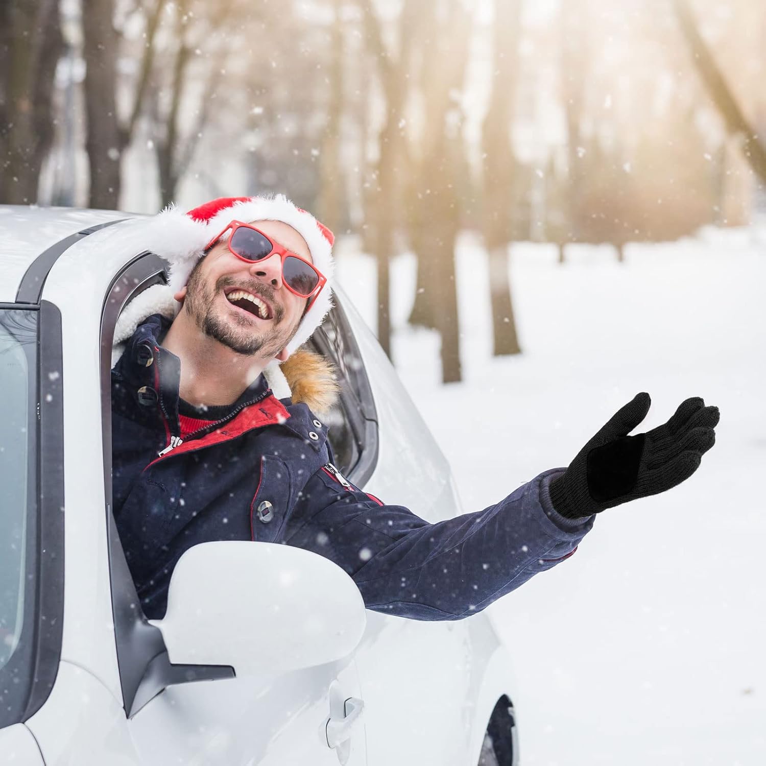 MIG4U Mens Warm Winter Wool Gloves Knit, Thermal Insulated Fleece Lined Glove with Leather Palm - Image 4