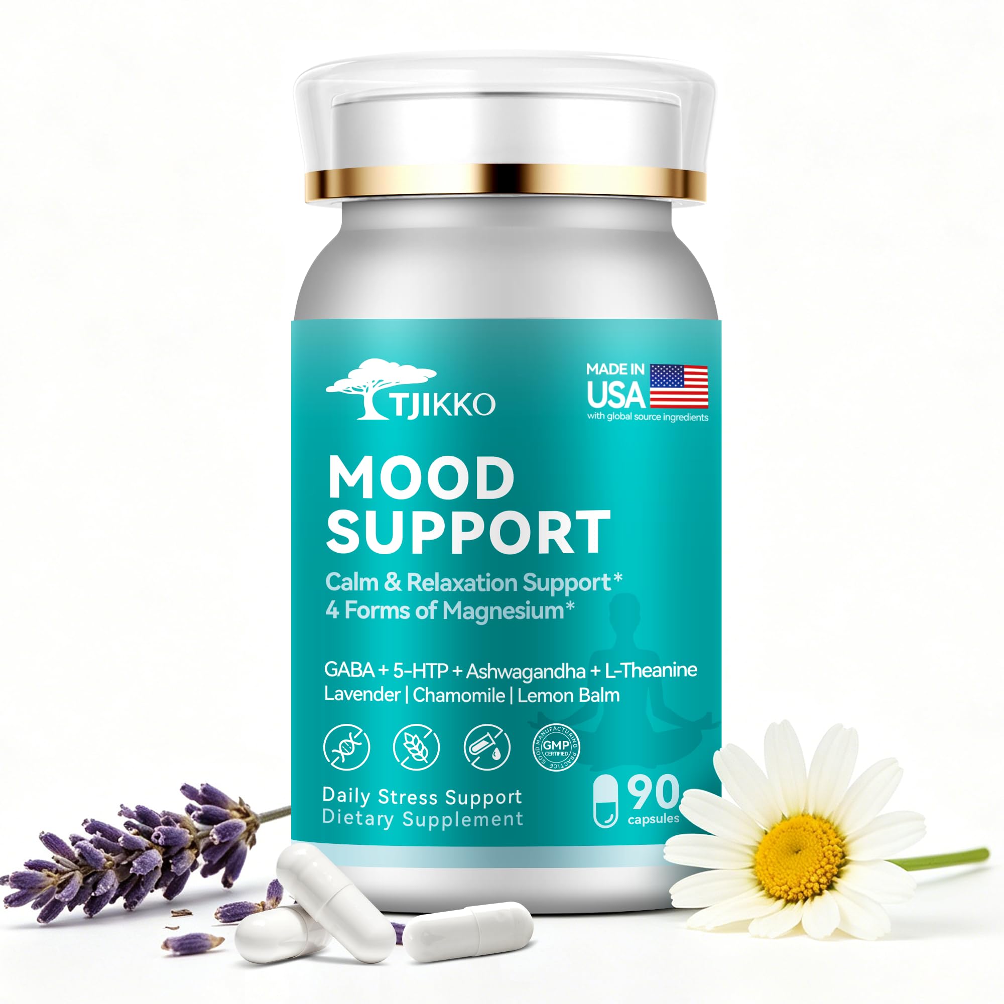 TJIKKO Magnesium Sleep Support Complex – Magnesium Glycinate, GABA 100mg, 5-HTP, L-Theanine – Calm, Relaxation, Stress Relief & Better Sleep – 90 Capsules, 30 Day Supply (Magnesium(90p))