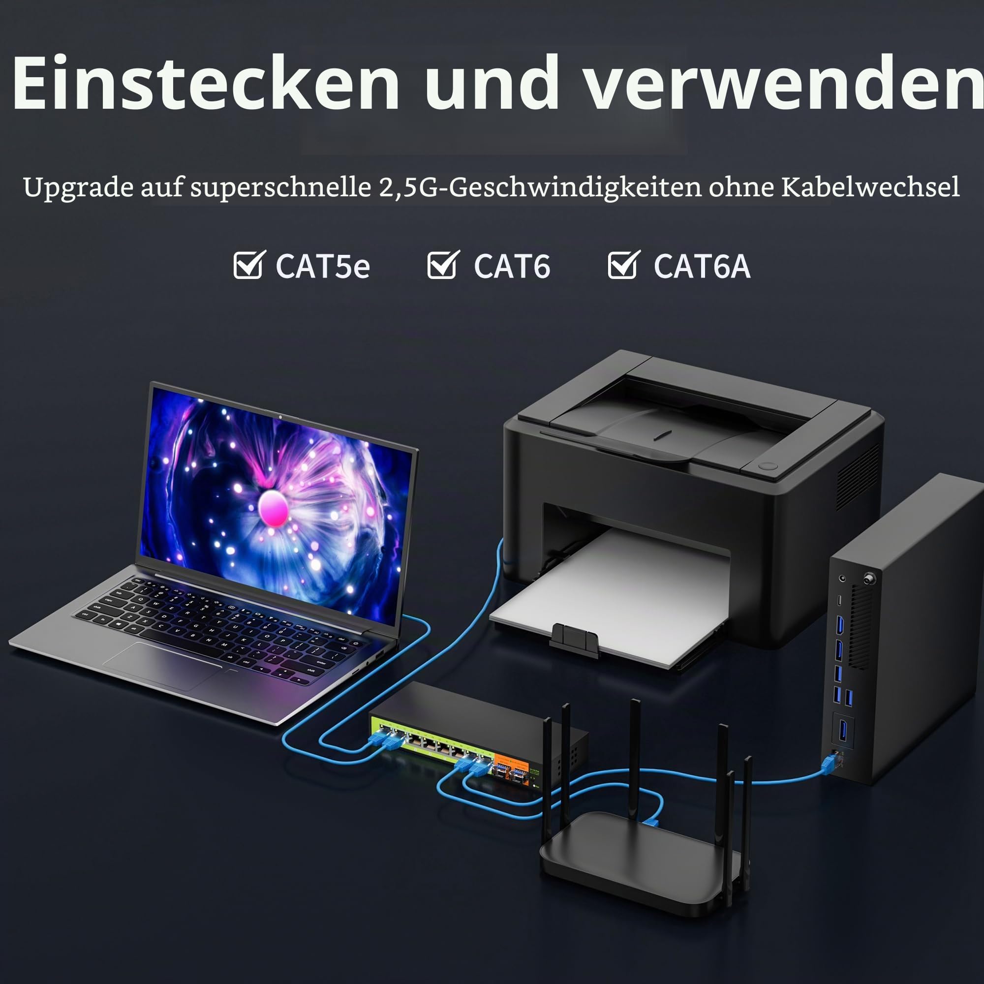 10 Port 2.5G SFP+ Ethernet Switch mit 8×2.5G RJ45 + 2×10G SFP+ Uplink, Unmanaged Multi-Gigabit Netzwerk-Switch, lüfterloses Metallgehäuse, VLAN-Modus, Plug & Play für NAS, Gaming, Home Office