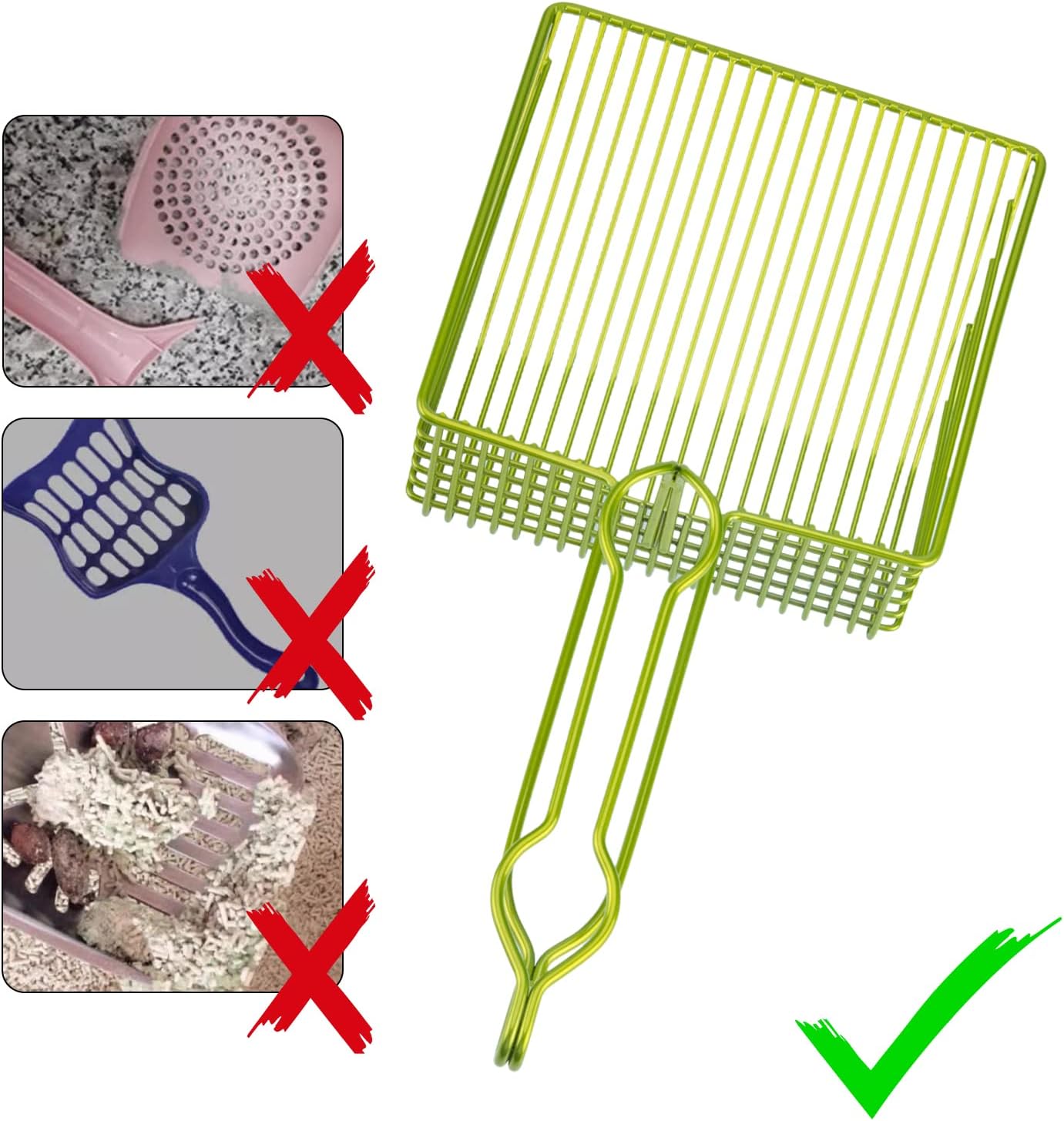 DHXYZZB Metal Cat Litter Scoop with Holder - Heavy Duty Litter Scooper & Speed Sifter with Comfortable Wood Grip - Washable Convenient Stand for Easy and Efficient Cleaning