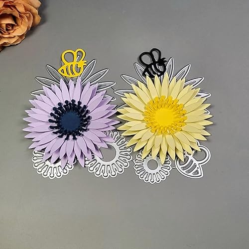 Miniatura 7 de Troqueles de metal con flores en capas 3D, hojas de margarita, marco de abeja, plantillas de corte de boda para álbumes de recortes, álbumes de