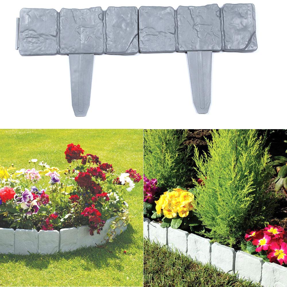 Garden Border Edging for Pathway Lawn Palisade Edging Plant Bordering Flower Bed Grass Landscape Grey Cobbled Stone Effect 2.4M