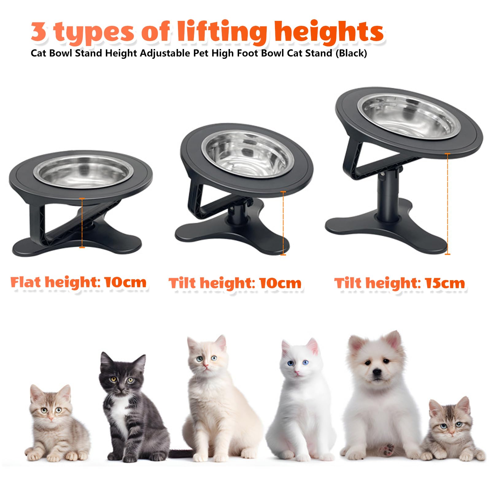 Support Gamelle Chat SuréLevée, 20.5*19.5*5cm Animaux de Compagnie Réglable Surélevé Bol Chat, Support Gamelle Chien Surelevee, Gamelles Surélevées de 3 Hauteurs Ajustables pour Chaton Petits Chiens