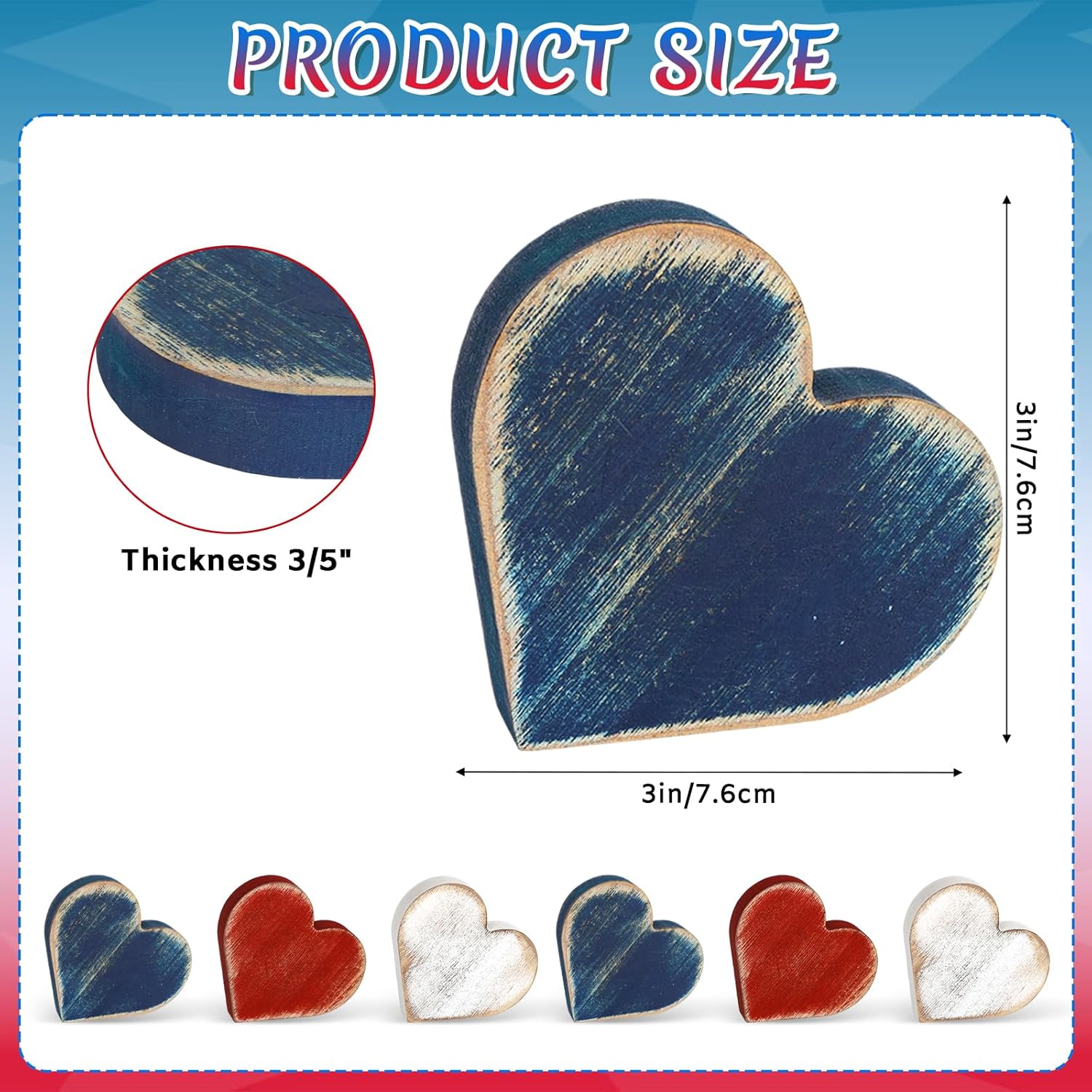 COCHIE Wooden Hearts 4th of July Decorations Indoor, Wood Heart Blocks Memorial Day Tiered Tray Decor Set of 6, Red Blue White Veterans Day Decoration for Home Party Office Shelf Mantle (Patriotic)