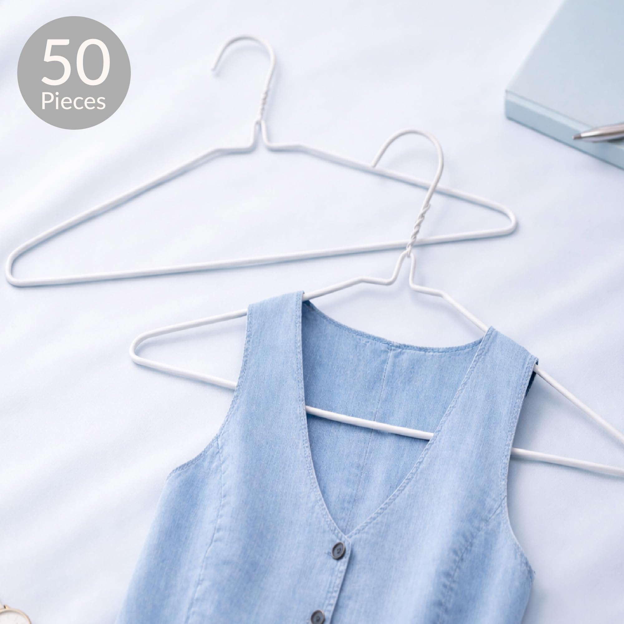 Hangerworld 50 Grucce in Metallo Bianco 40cm Salvaspazio Extra Strong per Lavanderia