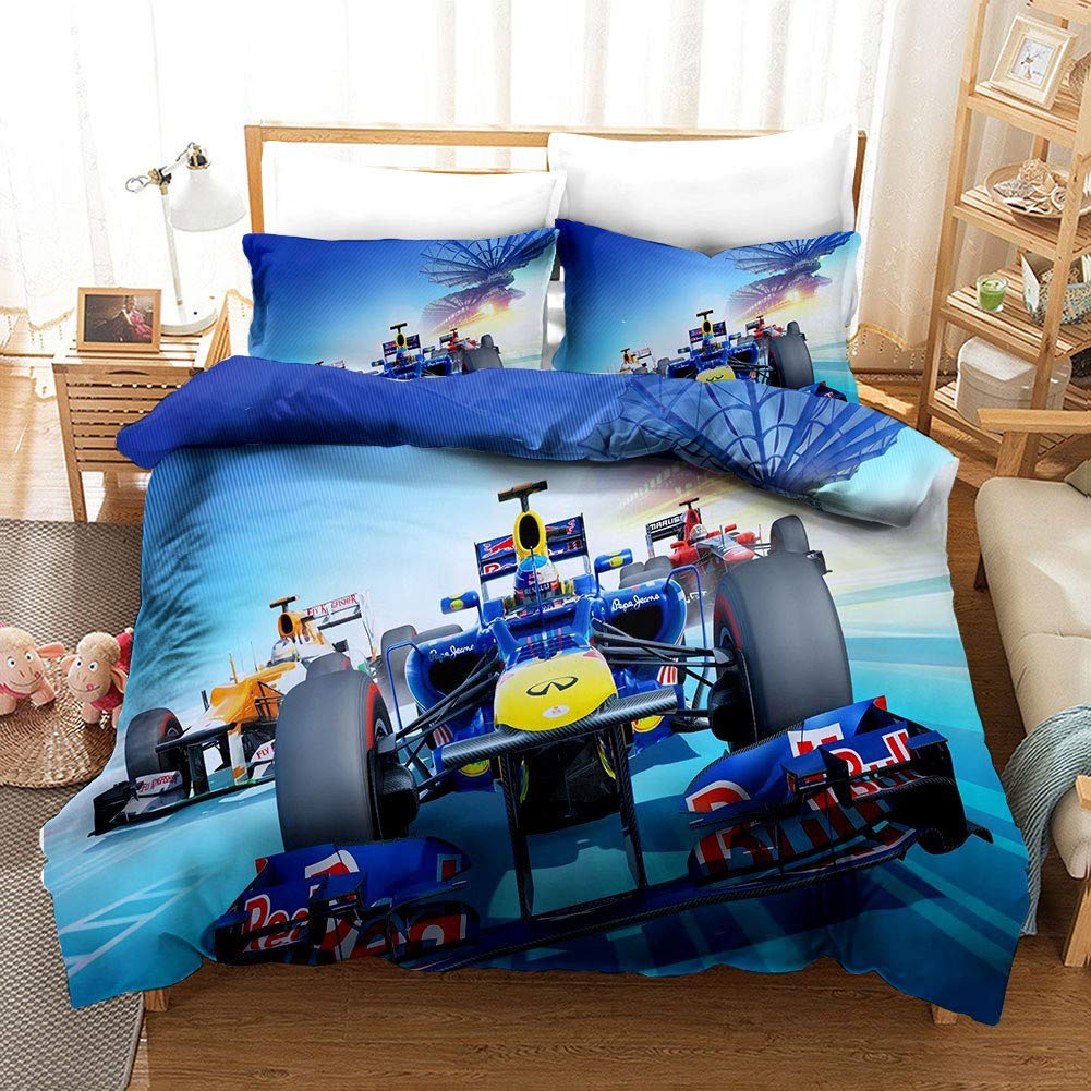WZX Luxury Duvet Cover Set 3D F1 Racing car Bedding Set Duvet Cover  Pillow Shams Soft Lightweight Microfiber Boys Girls Birthday Present (No
