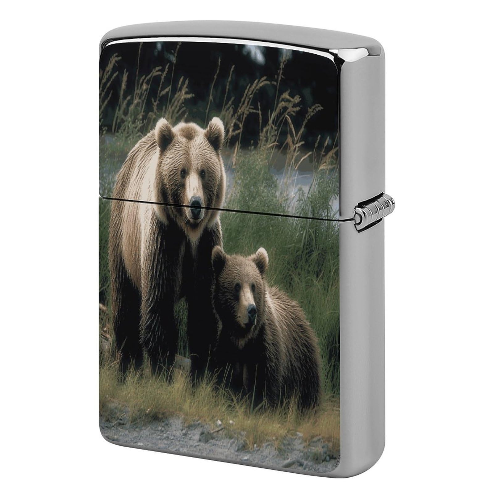 Btcowzrv Style A Mother And A Cub Bears Metal Lighter Case Sleeve Cover Holder