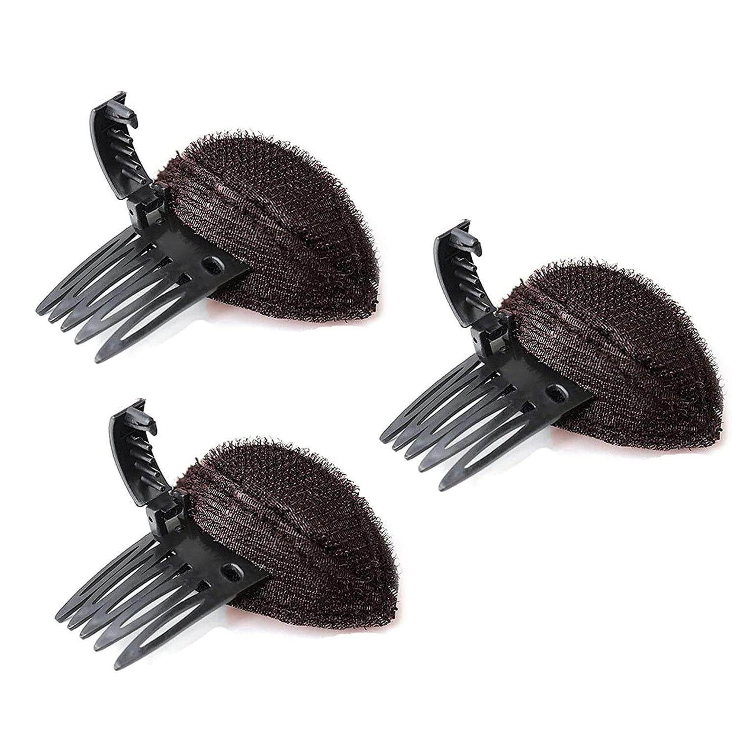 KASTWAVE Puff Hair Head Cushion, 3 Pcs Invisible Fluffy Hair Clip, Princess Styling Pad, Insert Increase Base Set, Accessory for Women and Girls (Brown)