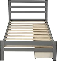 Vista 4 de Base de cama individual con cajones de almacenamiento, plataforma de madera maciza con cabecero, marco de cama individual para niños con listones