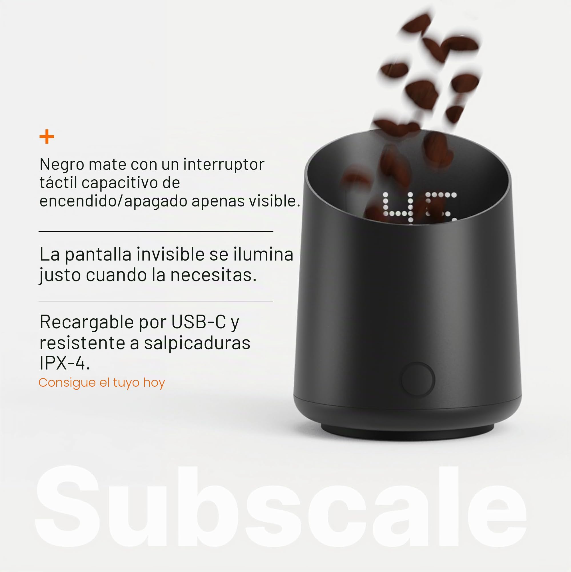 Subminimal Subscale| Taza dosificadora digital de café, pantalla LED invisible, activada por tacto, báscula de pesaje precisa de granos de café en gramos u onzas, recargable por USB-C, IPX4 resistente