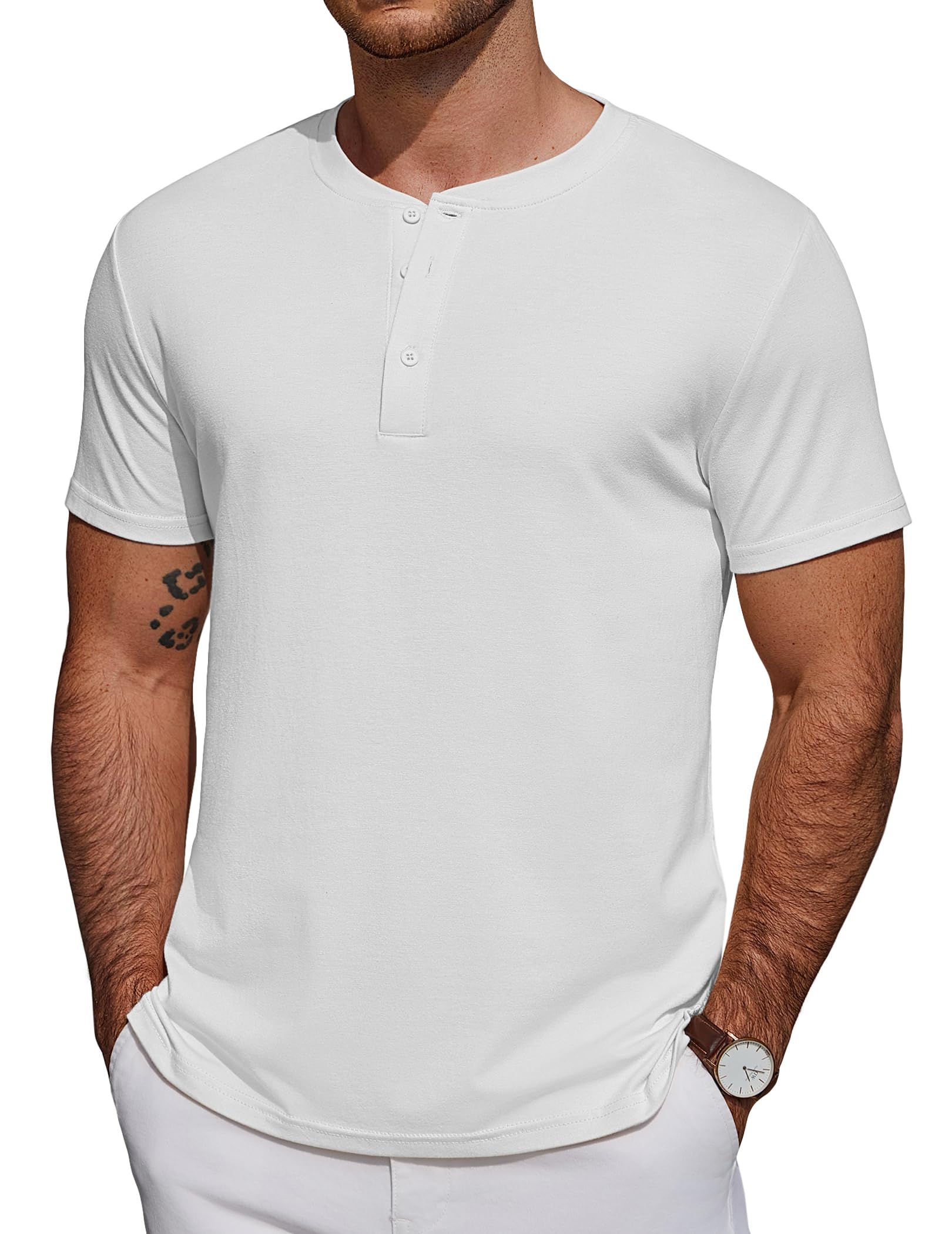 COOFANDY T Shirt Herren Henley Shirts Kurzarm Sommer Tshirt mit Knopfleiste Männer Casual Baumwolle Basic Tops