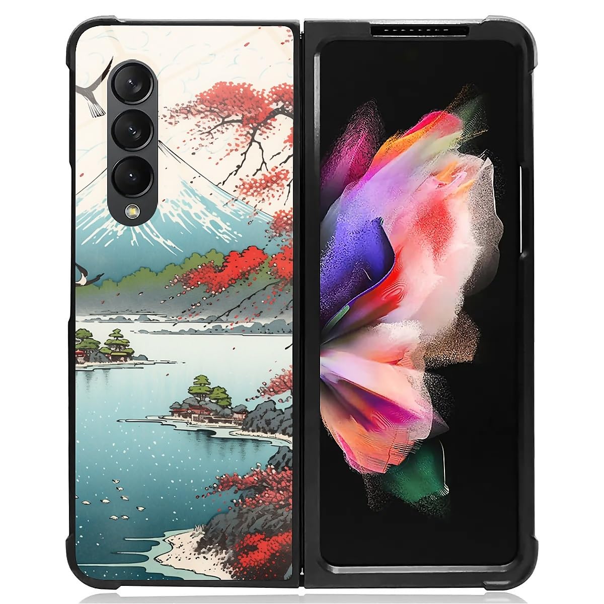 CARLOCA Compatible with Samsung Galaxy Z Fold 3 5G Case, Japan Mount Fuji Pattern for Girl Ultra Protection Shockproof Soft Silicone TPU Non-Slip Back