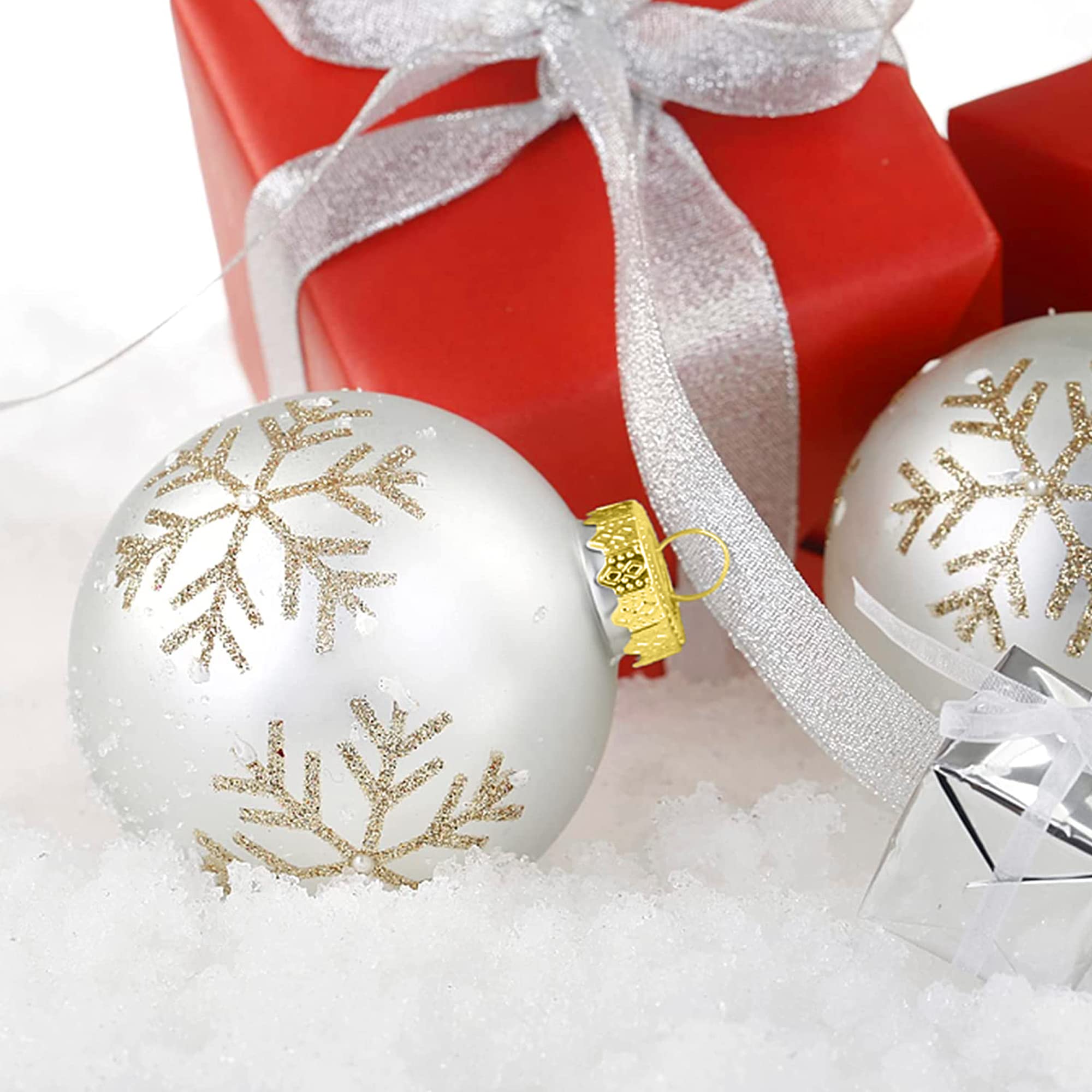 100-Pc Christmas Ornament Kit Hooks Silver Caps