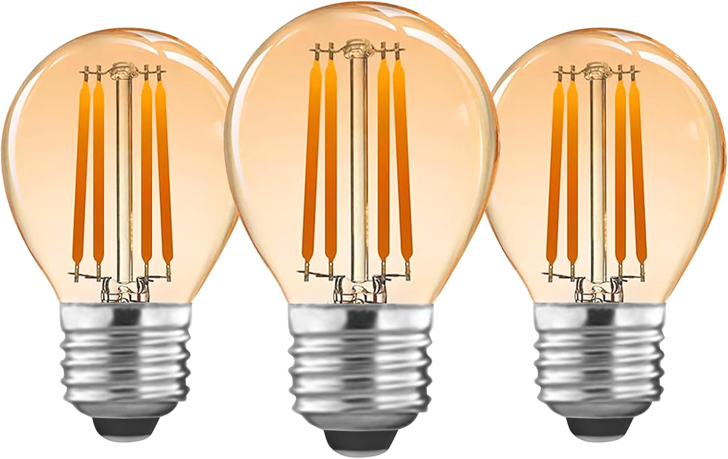 G45 Amber LED Light Bulbs 4W 120V E26 Dimmable Globe Decorative Light Bulbs 40 watt Equivalent Vintage Edison LED Bulbs 2200K Warm Light Bulbs, 3-Pack