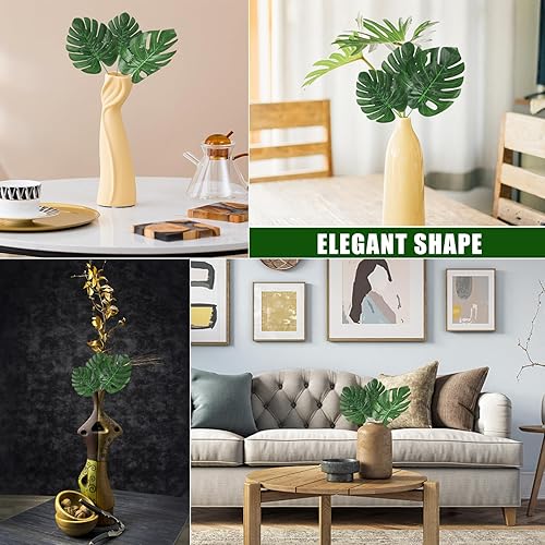 Miniatura 7 de CCINEE 24 hojas de palma artificiales verdes, hojas de Monstera sintéticas, hojas de safari con tallos para el hogar, fiesta hawaiana Luau, selva,