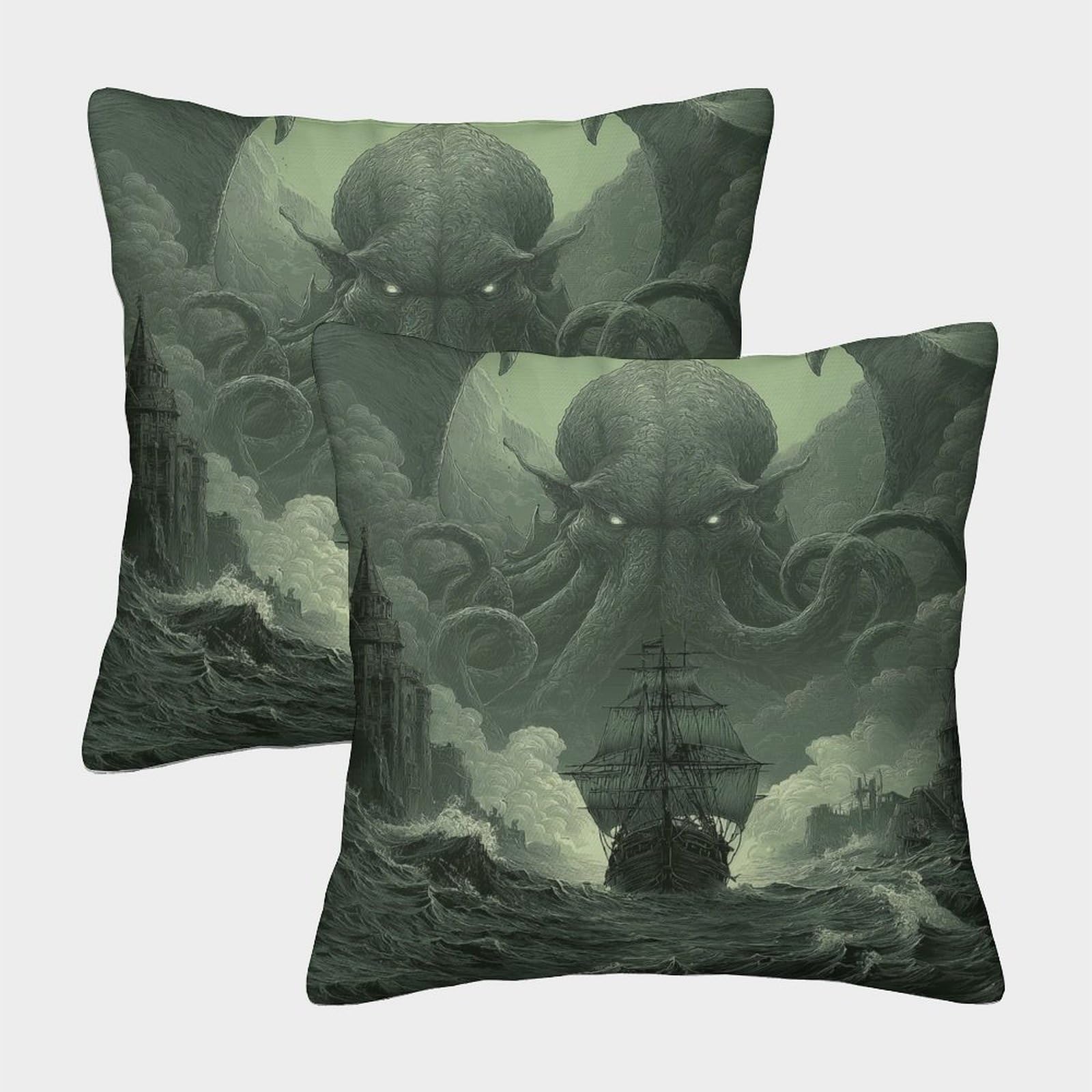 HWEICOIN 3D Printed Cthulhu Square Pillowcases Dinosaurs Square Throw Pillow Decorative Super Soft Pack of 2 for Patio,Couch, Tent, Balcony And Sofa 50x50cm